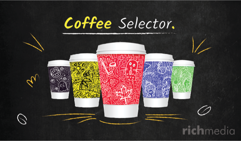 Illustration of different coloured paper coffee cups